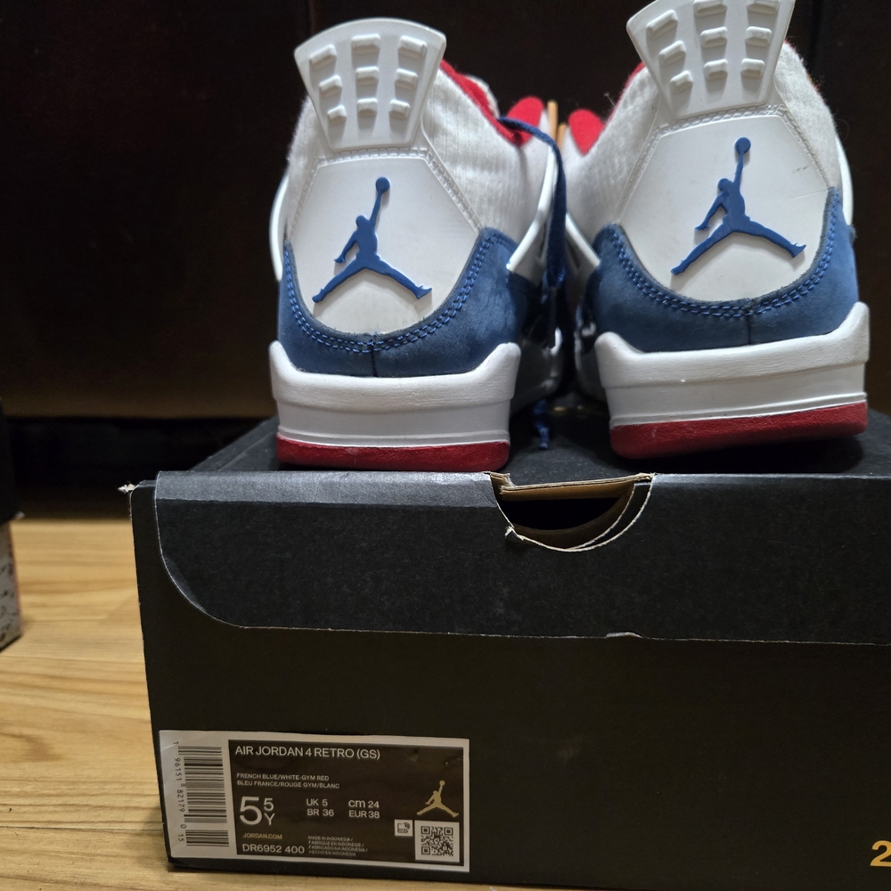 Jordan 4 Retro Kids Shoes - White, Blue, Red